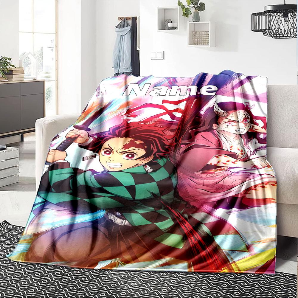 Custom Name Demon Slayer Theme Printed Blanket - Perfect for Couch, Bed, Travel & Outdoor Use | Machine Washable, Cozy & Durable.