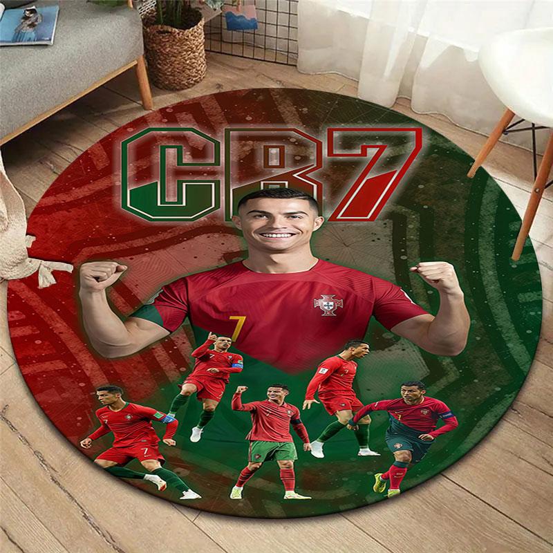 Cristiano Ronaldo Round Area Rug,Carpet Rug for Living Room Bedroom Sofa Playroom Decor,Non-slip Floor Mat