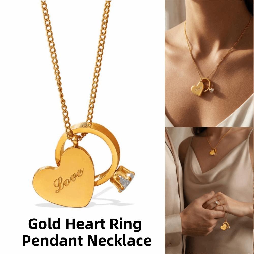 Stainless Steel Heart Ring Pendant Necklace Vintage Romantic Heart Necklace  Couple