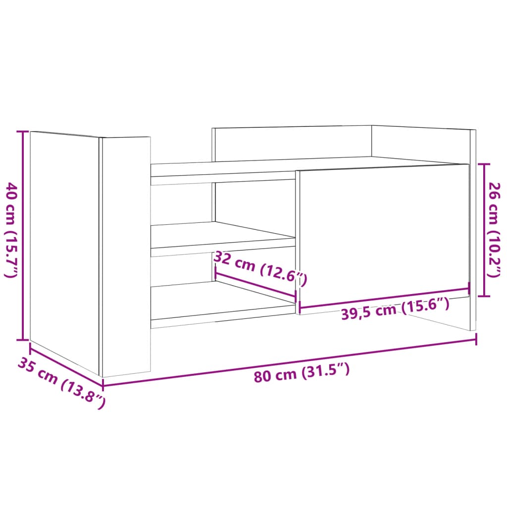 TV Stand in Brown Oak Effect 80 x 35 x 40 cm Particleboard