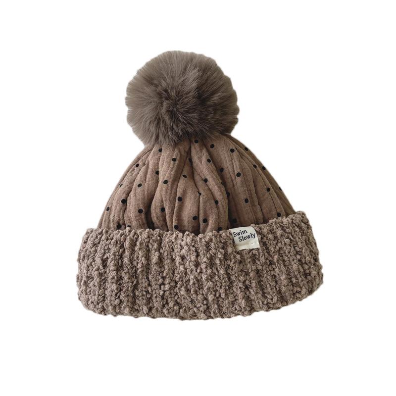 

Зимняя детская шапка с милым помпоном в горошек для мальчиков и девочек, вязаные шапки, защита ушей, чепчик для малышей, теплые детские аксессуары 0-3 лет 40-48cm хаки