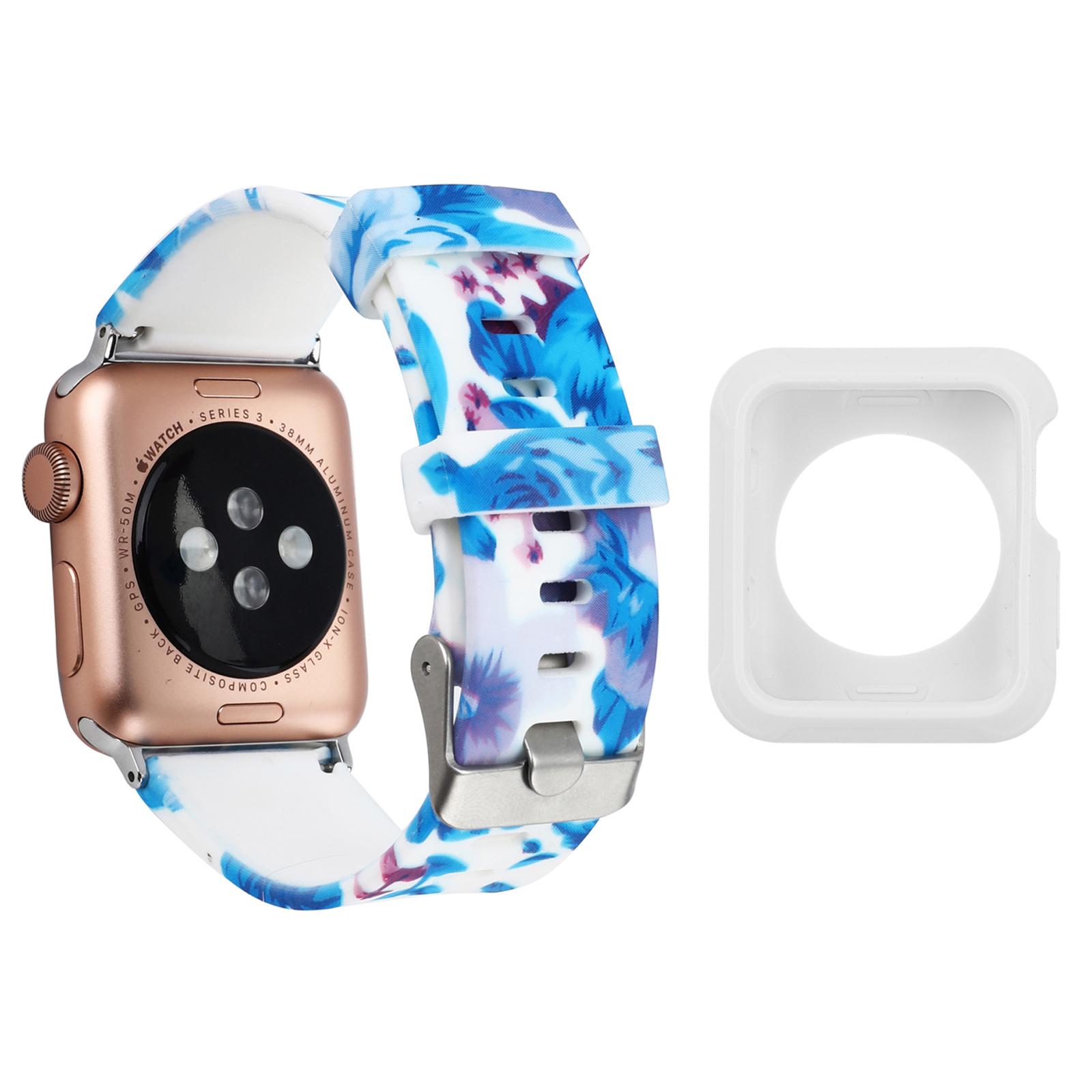 

For Apple Watch Series 1/2/3 42mm Pattern Printing Silicone Strap with White TPU Case Style G