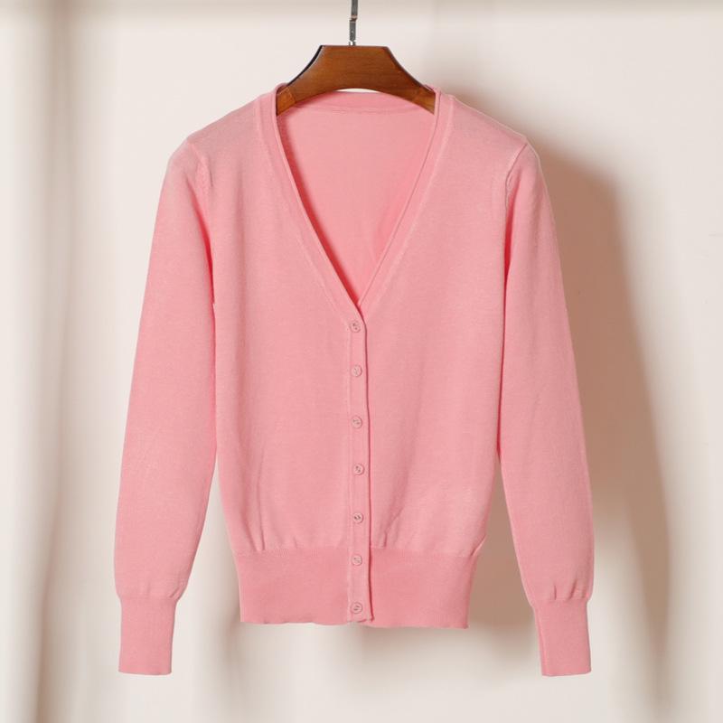 Korean V-Neck Knitted Cardigan: Women's Long Sleeve, Versatile Spring & Autumn Top.