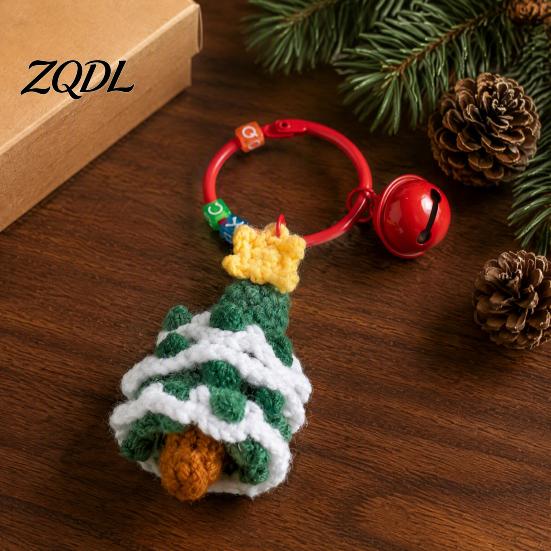 Mini Sock Ornament Yarn Crochet Christmas Keychain with Bell, Handmade Tree Hat Glove Wreath Festive Keyring for Car Keys Key Ring Pendant,
