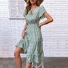 2025 summer new women's fashion green print dress