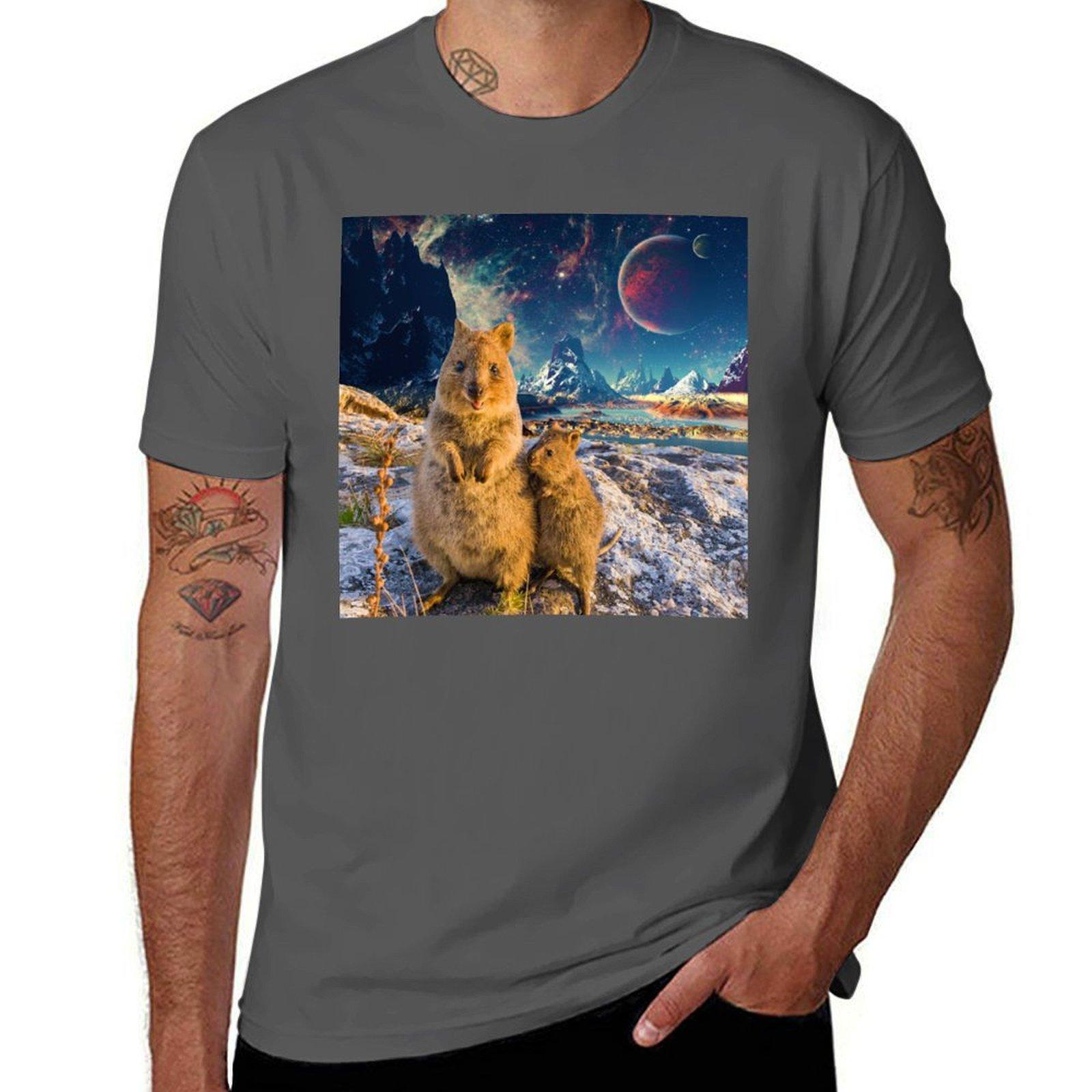 

Happy Quokka Trip to Space T-Shirt t shirts cotton 100% black cotton t-shirt plain for man package man t shirt summer T-Shirt 4XL
