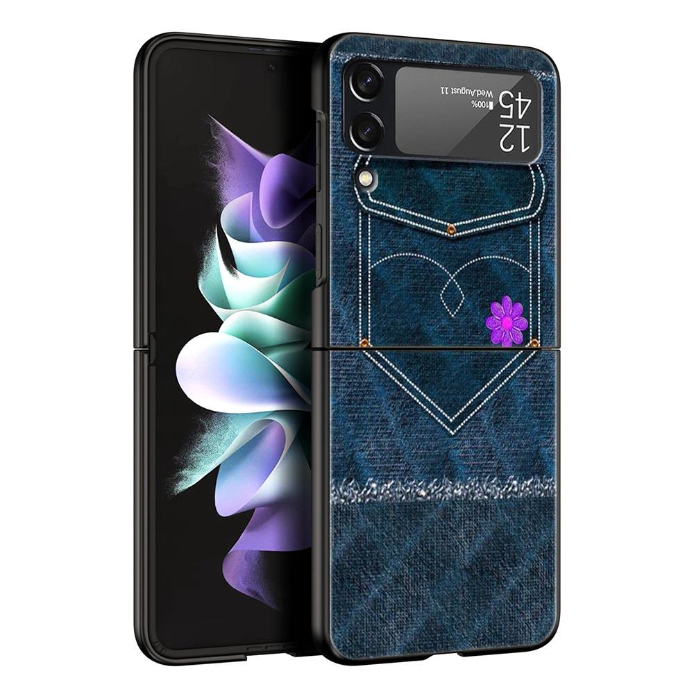 Leather Cloth Pattern Hard PC Phone Case For Samsung Galaxy Z Flip 7 6 5 4 Black Cover For Galaxy Z Flip 3 Foldable Fundas Shell