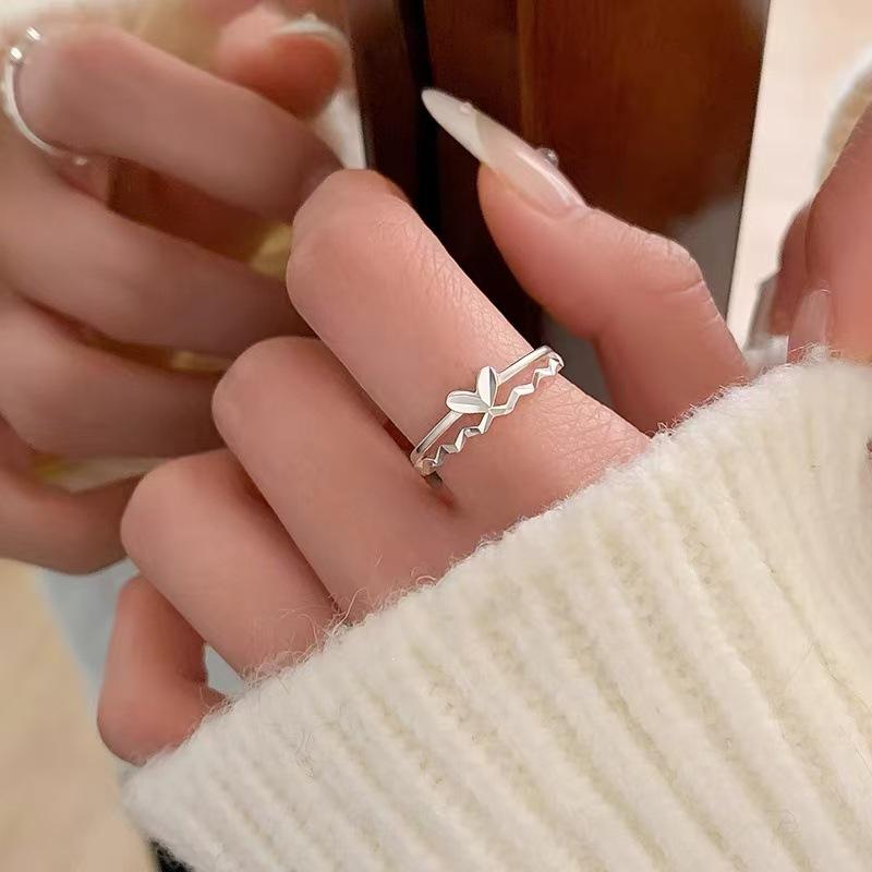 Adjustable 925 Sterling Silver Heart Ring for Women - Niche Design with a High-End Feel, Plain Band, Light Luxury Index Finger Ring