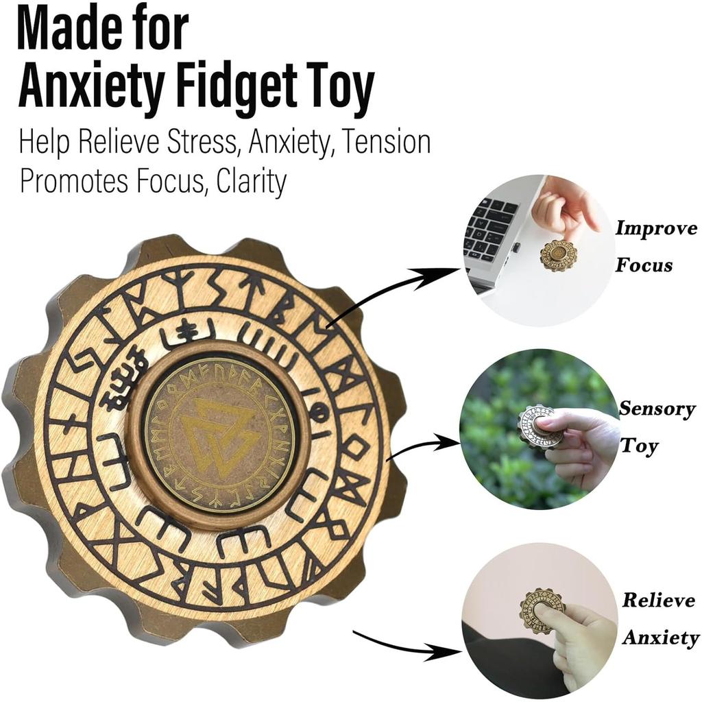 Viking Pirate Fidget Spinners for Adults, Heavy Metal Figette Spin, Premium Bearing, Silent Long Spinning, Small Gossip Desgin, Stainless Steel