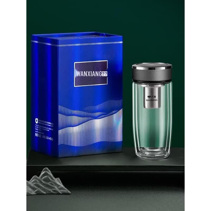 WANXIANG Borosilicate Double-Walled Glass Travel Tumbler