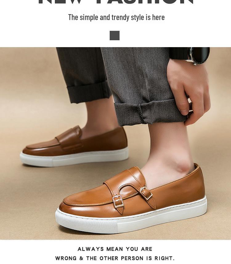 2023 Men's Plus-Size Double Buckle Casual Loafers, Low Top British Style