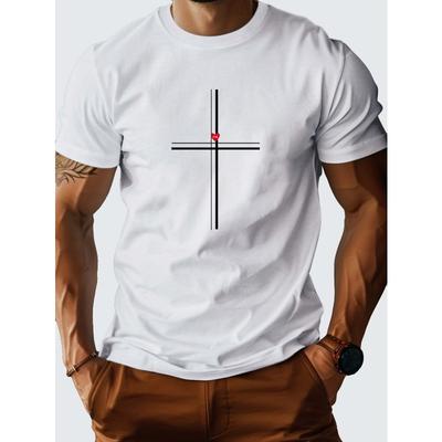 T-Shirt mit Kreuz- und Herz-Print, T-Shirts für Herren, Lässiges Kurzarm-T-Shirt für den Sommer