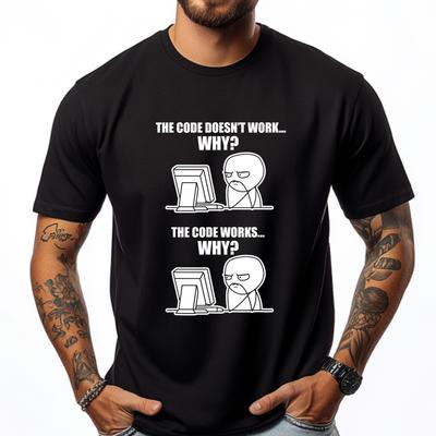 Funny Programmer Code Works Why Meme Pink Graphic Tees Mens Clothing Luxury Designer Mans Short Sleeve Tee Classic