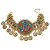 Bohemian Ethnic Indian Head Jewelry Retro Alloy Hollowed Out Colored Acrylic Coin Tassel Head Chain For Women Bridal Headdress