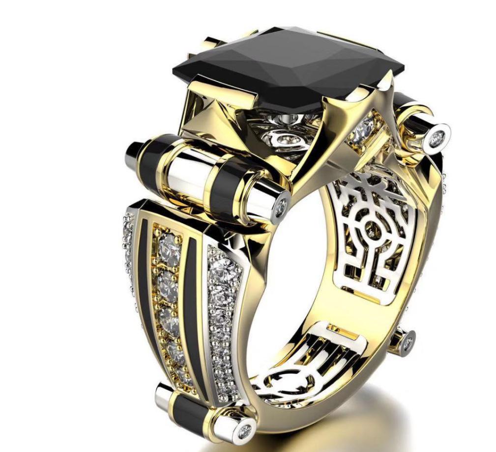 Diamond-Encrusted Domineering Ring Creative Color Separation Engagement Jewelry For Men And Women