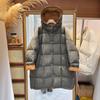 Hooded medium and long down jacket women's autumn and winter new thickened large version large size contrasting color literary jacket