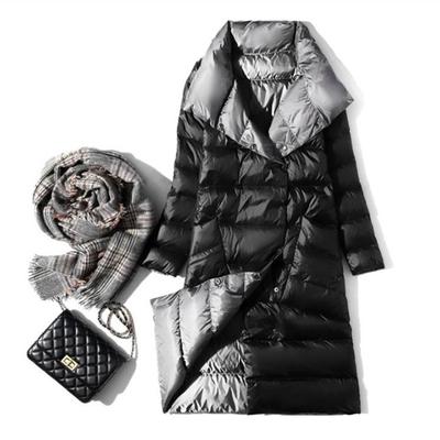 Women Double Sided Down Long Jacket Winter Turtleneck White Down Coat Double Breasted Warm Parkas Snow Outwear