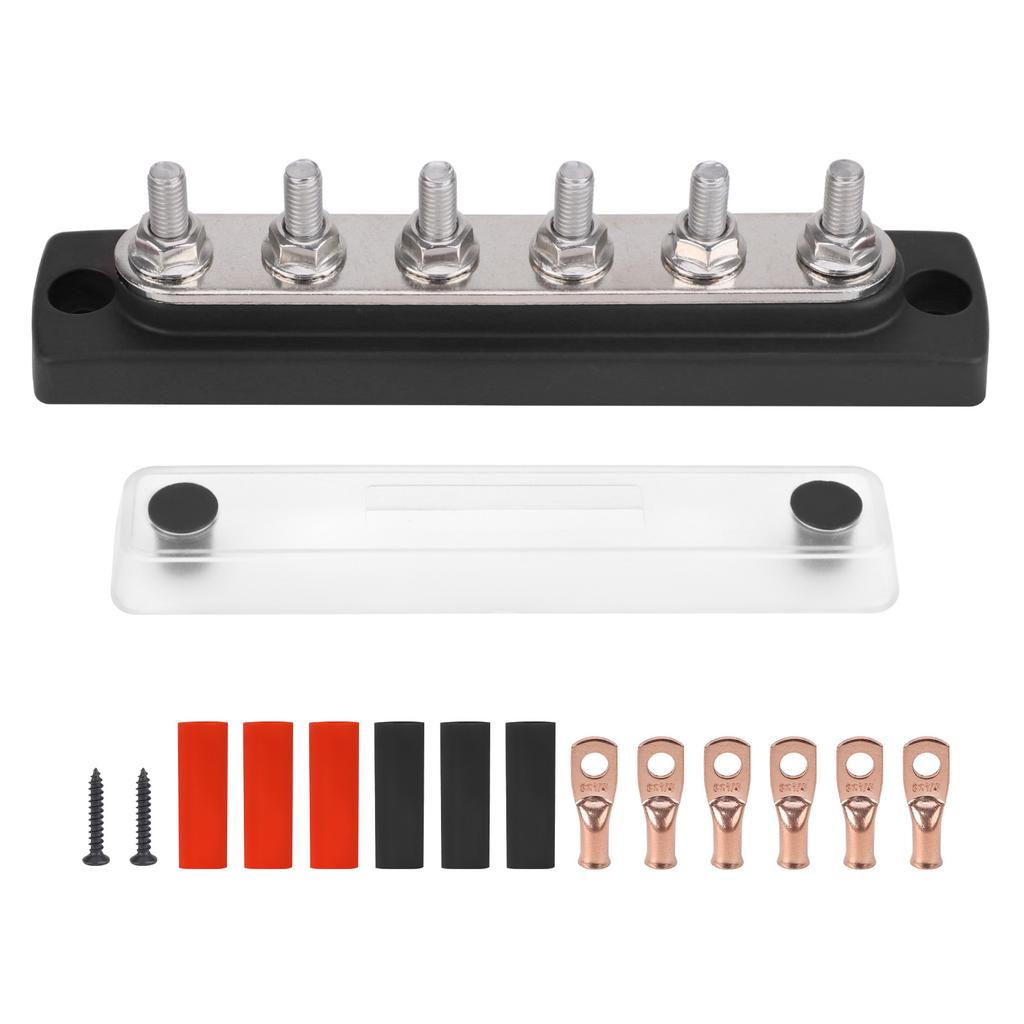 M6 Terminal Studs Bus Bar Distributor 150A 4Way 6Way Red Black 48V Heat-Resistant Power Distribution Block Copper For EV Battery