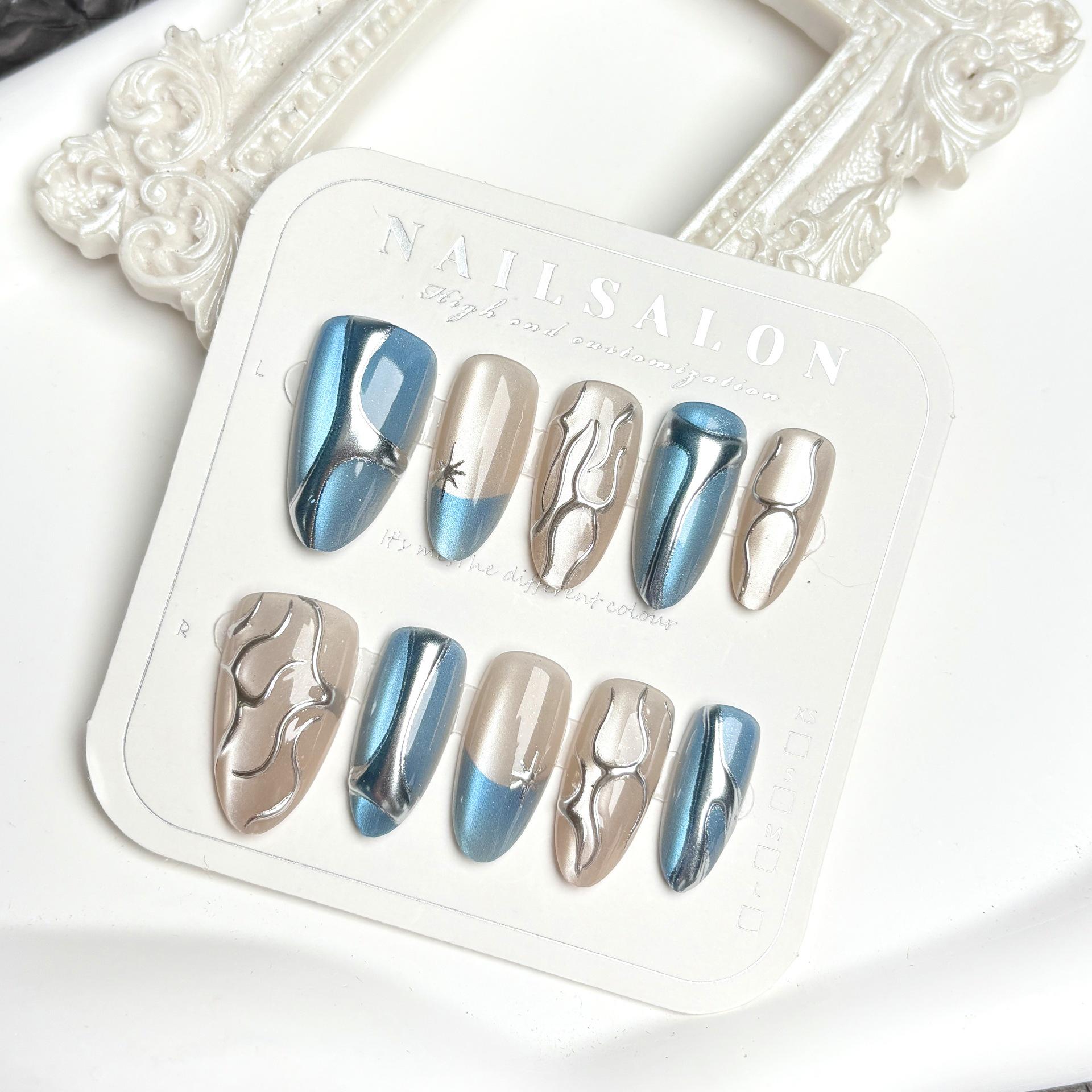 

Y2K Spicy Blue Cat Eye Long-Lasting Nail Art Patches - European & American Style