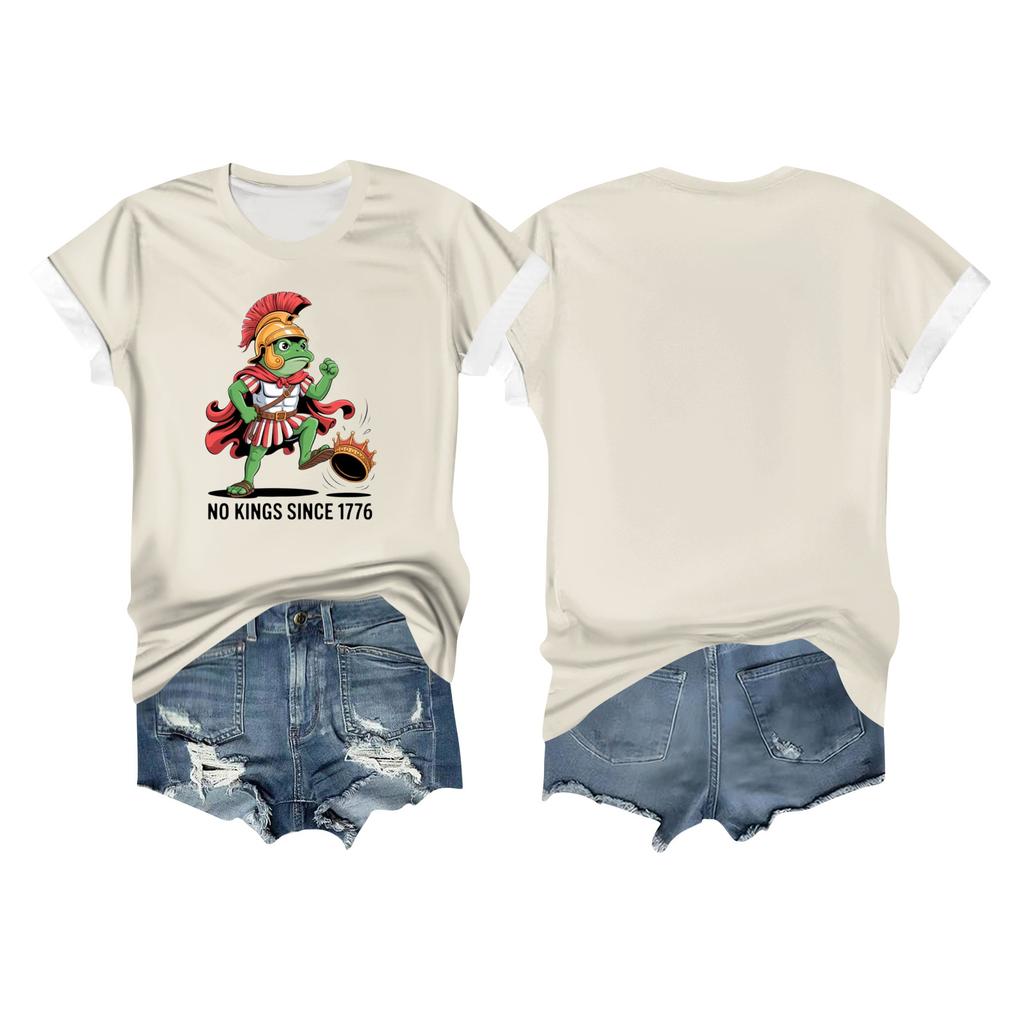 Women's Casual Printed T-shirt Round Neck Pullover Short-sleeved Top