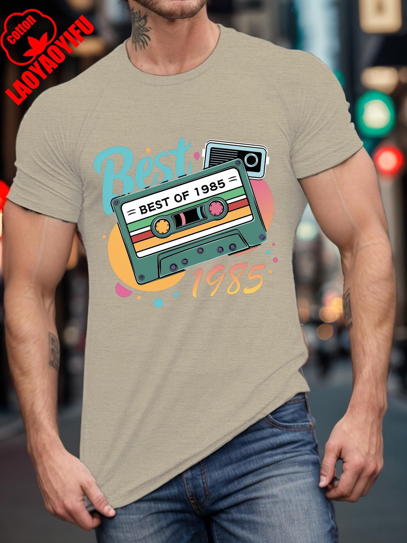 

Футболка с принтом 1985 года, повседневная, с круглым вырезом, с коротким рукавом, мужская одежда для лета, удобная, с индивидуальностью, с коротким рукавом 4XL