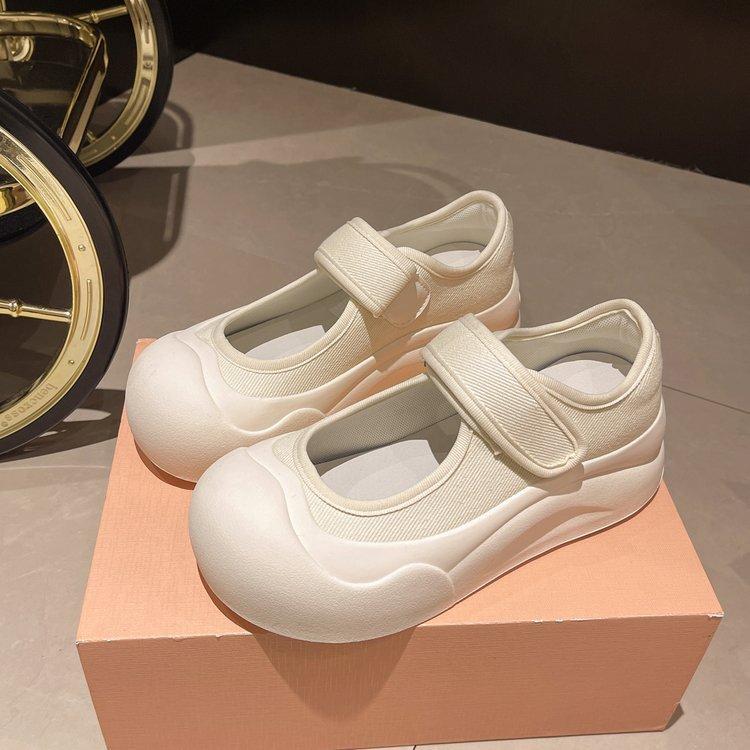 Spring and Autumn Mary Jane Women's Shoes Ugly Big Head Thick Bottom Velcro White Shoes Board Shoes