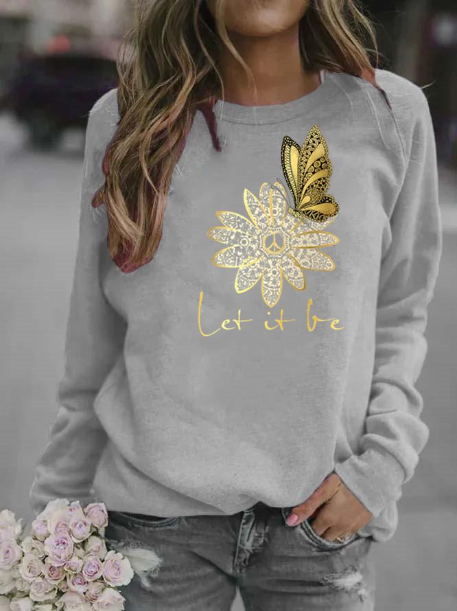 Butterfly Print Women's Round Neck Hoodie