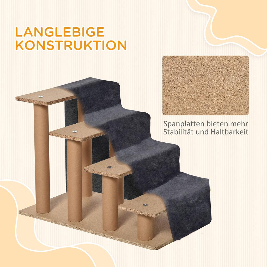 Four-Step Dog Stairs, with Washable Plush Cover, for High Bed Sofa, Dog Stairs for Small Dog and Cat - Dark Grey