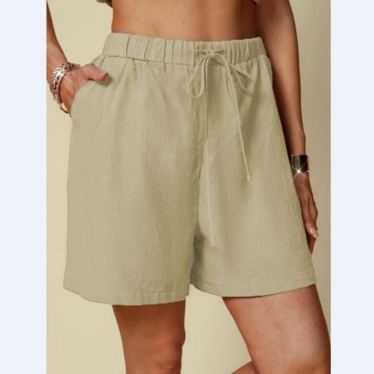 Pantaloncini Casual da Donna 2024 in Cotone e Lino con Vita Elastica e Coulisse