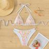 Triangle Tie Small Floral Print Sexy Two Piece Bikini Set Elegant Beach Wear