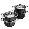 4Set Anti-Scratch Stainless Steel 20/22/24/26cm Stockpot Set with Glass Lid Tri-Ply Base Soup Cookware for All Kitchen Stove