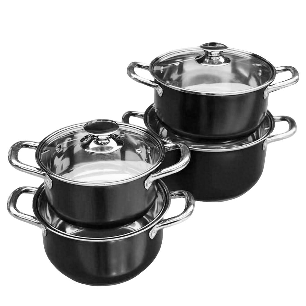 4Set Anti-Scratch Stainless Steel 20/22/24/26cm Stockpot Set with Glass Lid Tri-Ply Base Soup Cookware for All Kitchen Stove