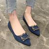 Women Flats Pointed Toe Boat Shoes Button Crystal Slip On Flat Shoes Faux Suede Comfortable Female Shoes Zapatos Mujer