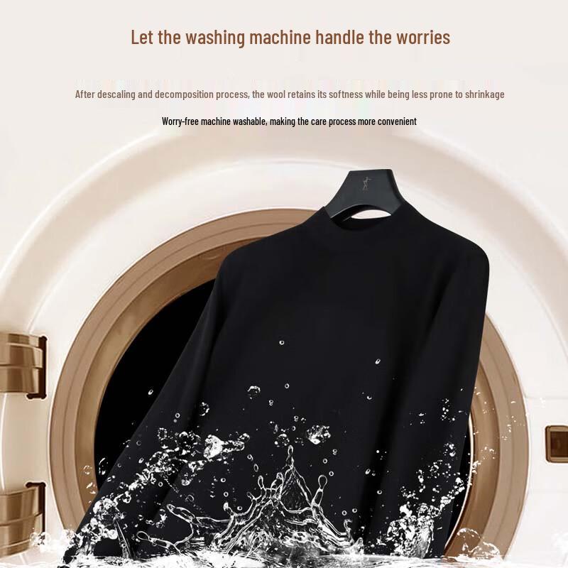 TRIES Men's Half-High Collar Merino Wool Blend Pullover Sweater