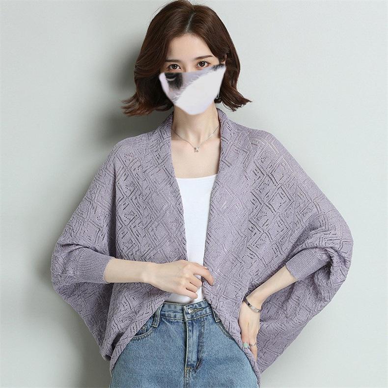 

наружный вязаный кардиган с рукавами «летучая мышь» женская летняя рубашка с кондиционером из тонкого ледяного шелка куртка солнцезащитный крем маленькая шаль One size чёрный