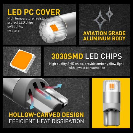 AUXITO 168 194 T10 LED Side Marker Light Bulbs Amber Yellow Super Bright 2Pcs