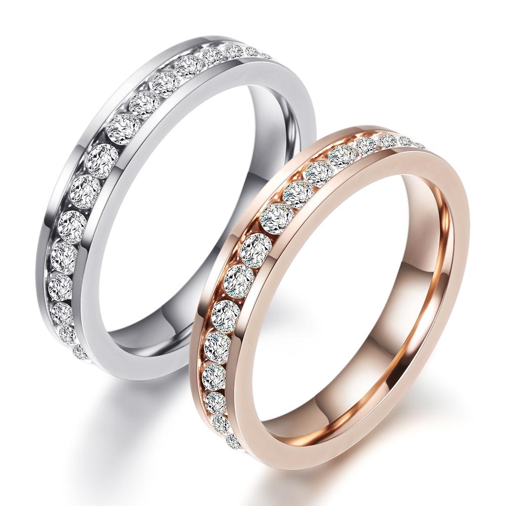 Wholesale of Versatile and Personalized 4MM Single-row Diamond-encrusted Couple Rings, Stainless Steel Rings and Accessories