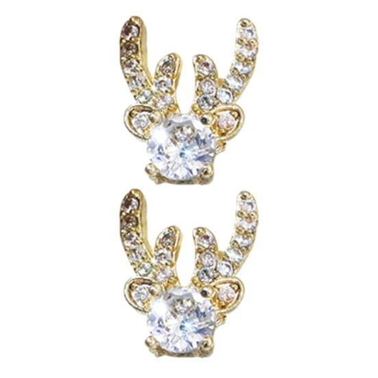 2Pcs Christmas Nail Design Set Christmas Bell Elk Sled Zircon Tree Nail Zircon Art