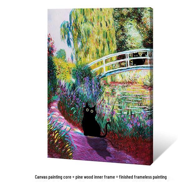 Water Lily & Starry Night Abstract Cat Art: Colorful Wall Hanging for Bedroom & Living Room