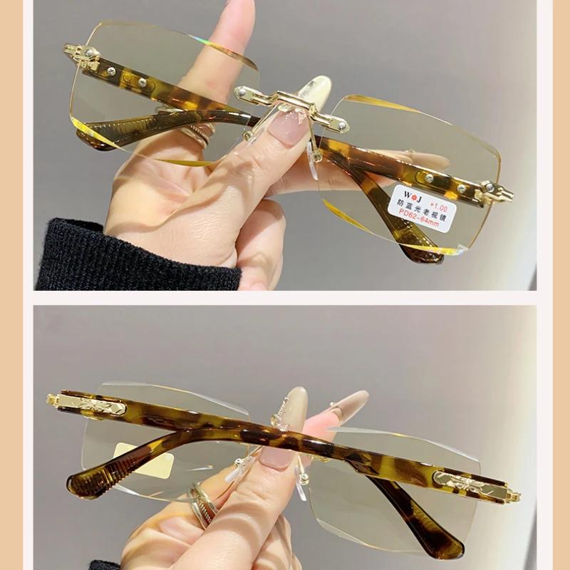 Fashionable And Trendy Frameless Square Cut Edge Reading Glasses Blue Light Blocking Eye Protection Night Vision Glasses