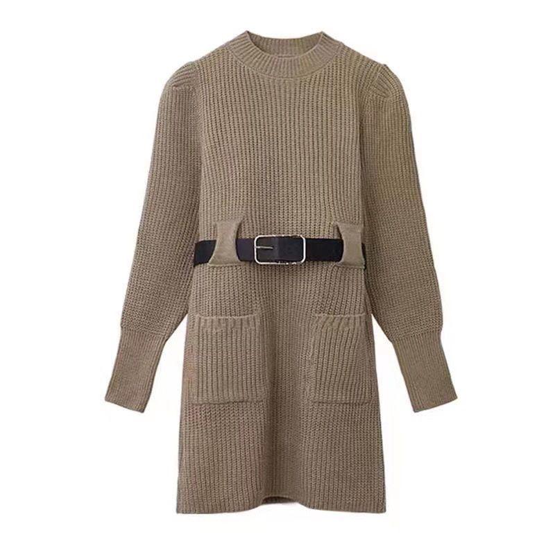 Plus Size Women's Korean Style Fashion Knit Dress Winter Autumn Design Sense Waist-Cinching Base Layer Skirt Trendy