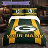 Green Bay Packers Customized Name Text Bedding Set, 1 Duvet Cover & 2 Pillowcases Personalized Bedroom Gift