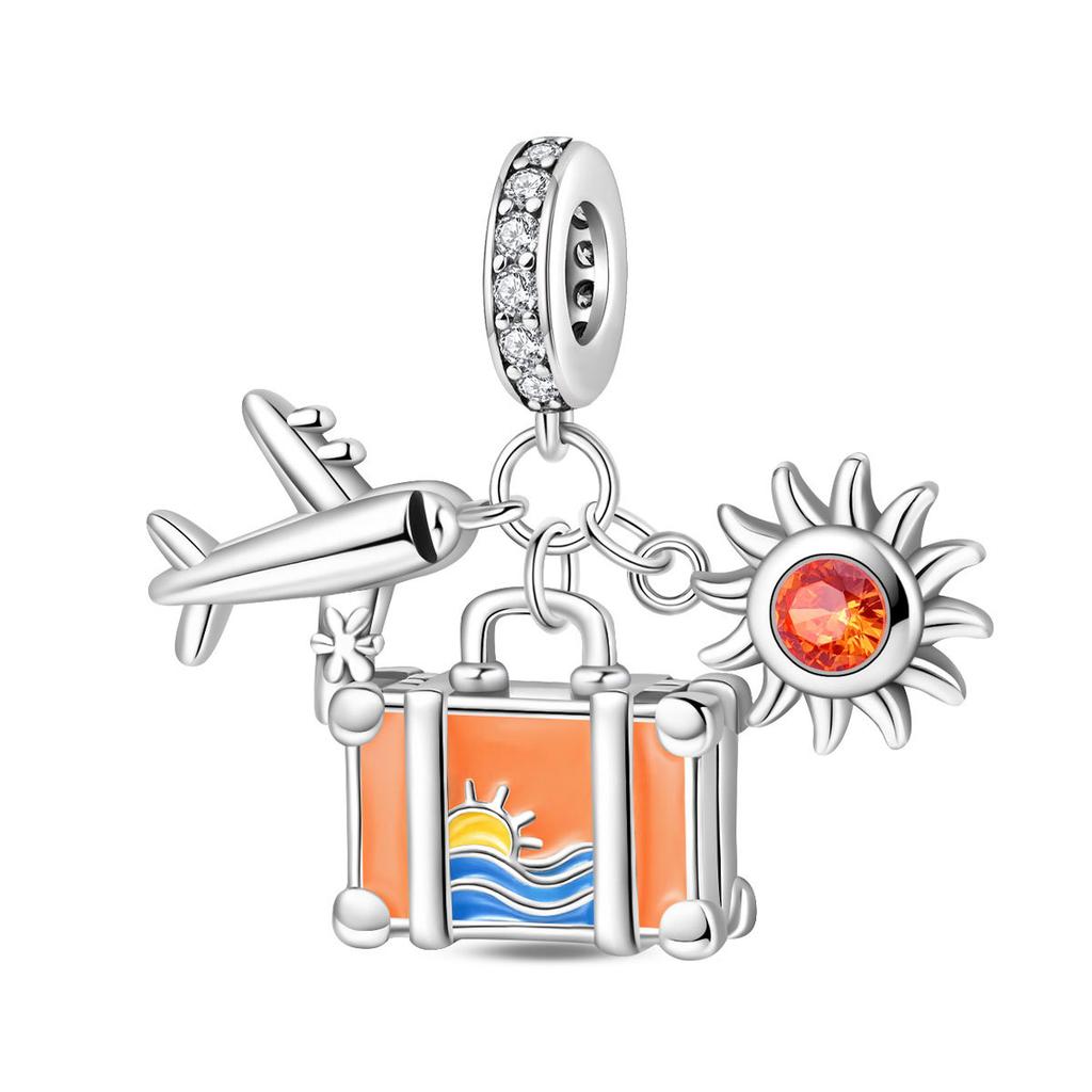 Travel Theme Airplane Suitcase Pendant Beads S925 Silver Original Design DIY Handmade Jewelry Charms for Women Daily Accessories