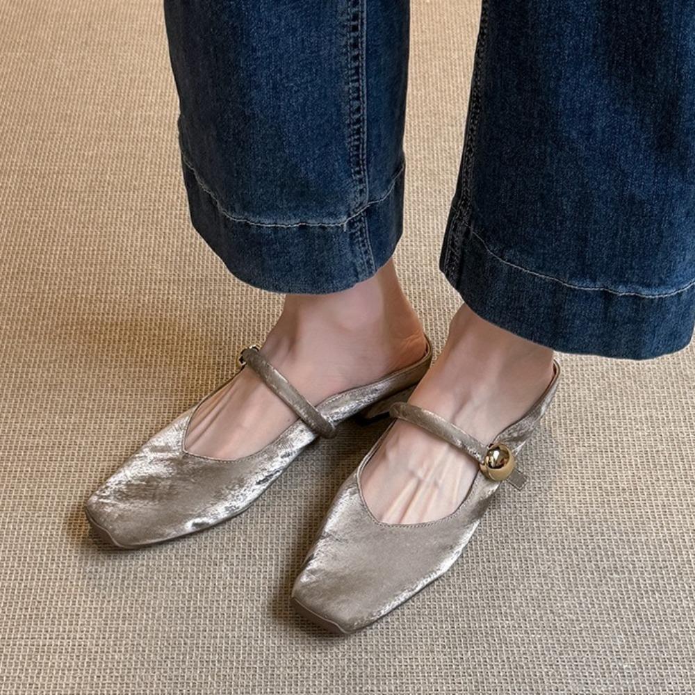 Fashion Baotou Half Slippers Women's Spring/Autumn New Shallow Mouth Pumps Women Interior Height Increase Large Size Women's Shoes 40-42