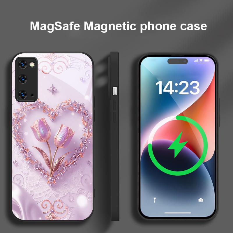 Love's Pink Purple Tulip For Magsafe Samsung S25 S25 Edge S25Ultra S8 9 10 20 S21 Pro 22 Plus S23 FE S24 Ultra Glass Phone Case