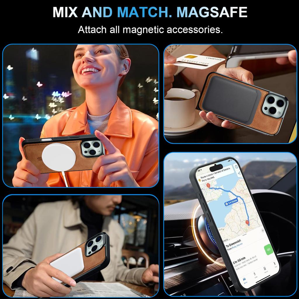 LC.IMEEKE L6 For iPhone 16 Pro Max Case PU Leather Coated PC TPU Phone Cover Compatible with MagSafe