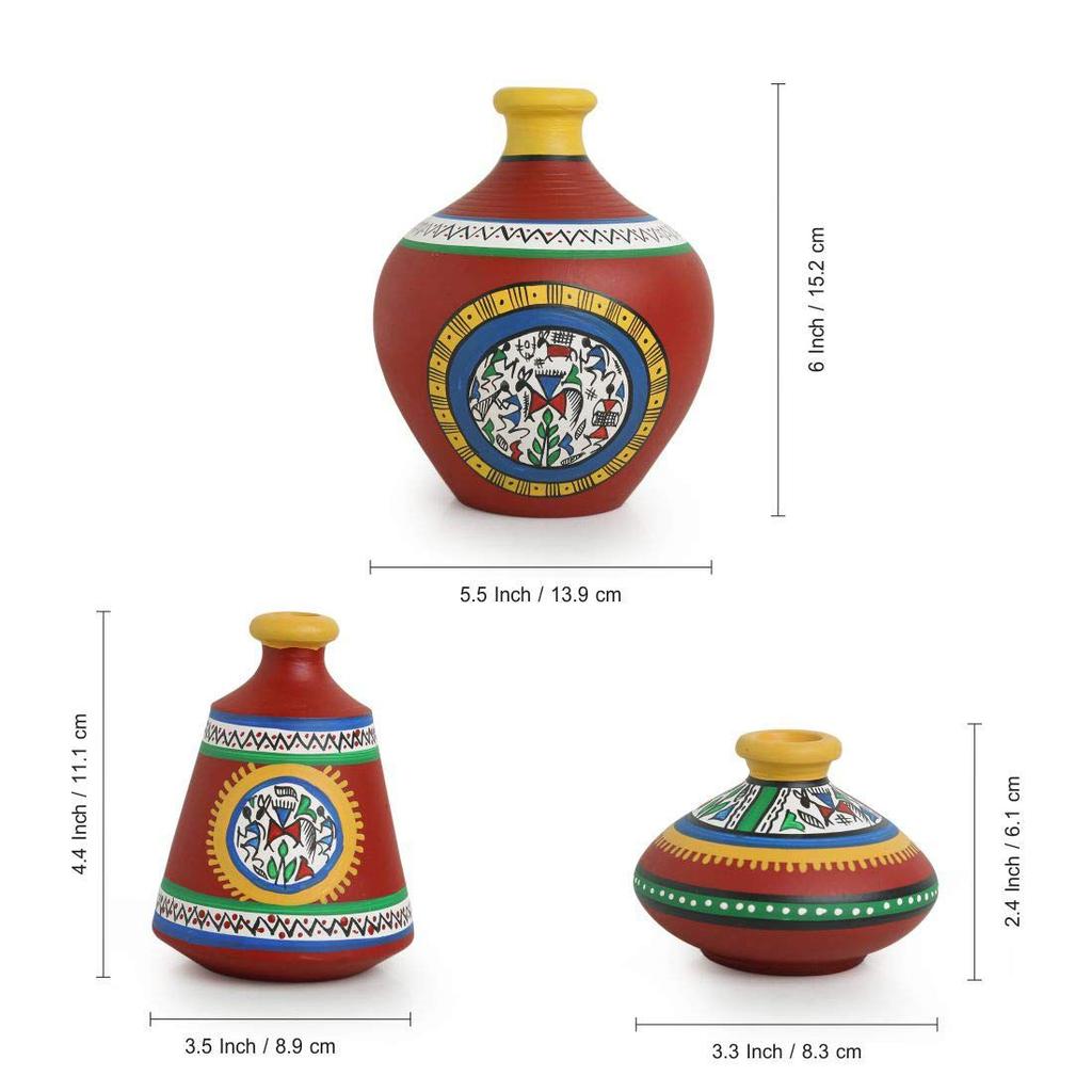 Earthenware Terracotta Decorative Flower Vase Pot (Red)