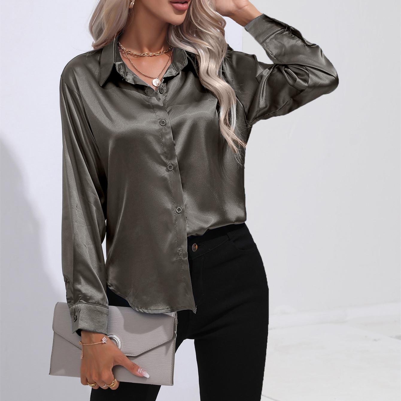 

GMXIA Женские модные повседневные однотонные блузки и рубашки-поло с длинным рукавом с принтом XXL темно-серого