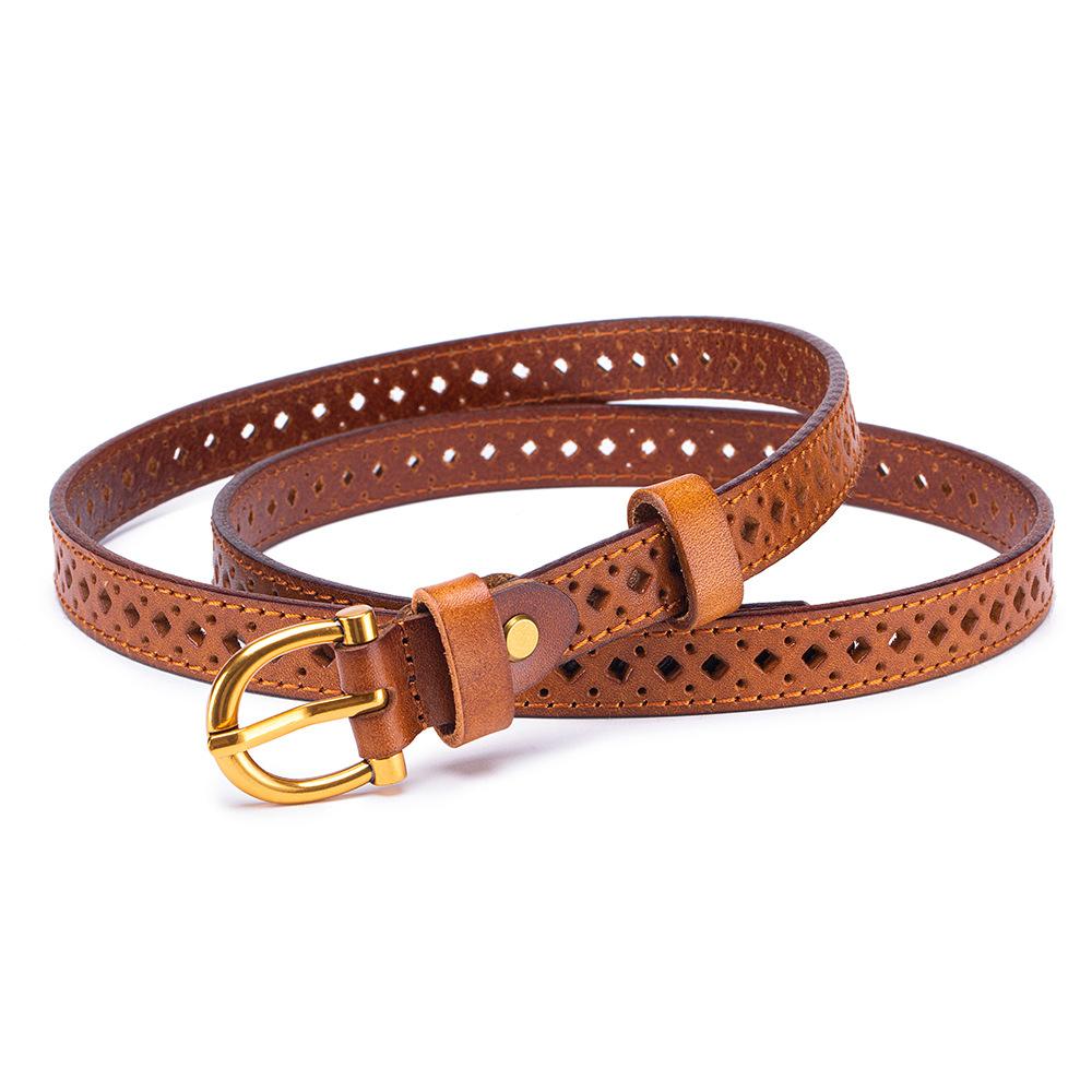 Genuine Leather Women s Belt with Hollow Needle Buckle Fashionable Versatile Decorative for Pants