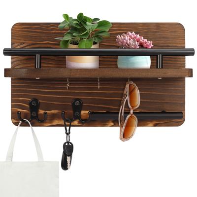 Porte-clés mural en bois avec 5 crochets Organisateur de courrier avec étagère Décoration d'intérieur pour entrée couloir